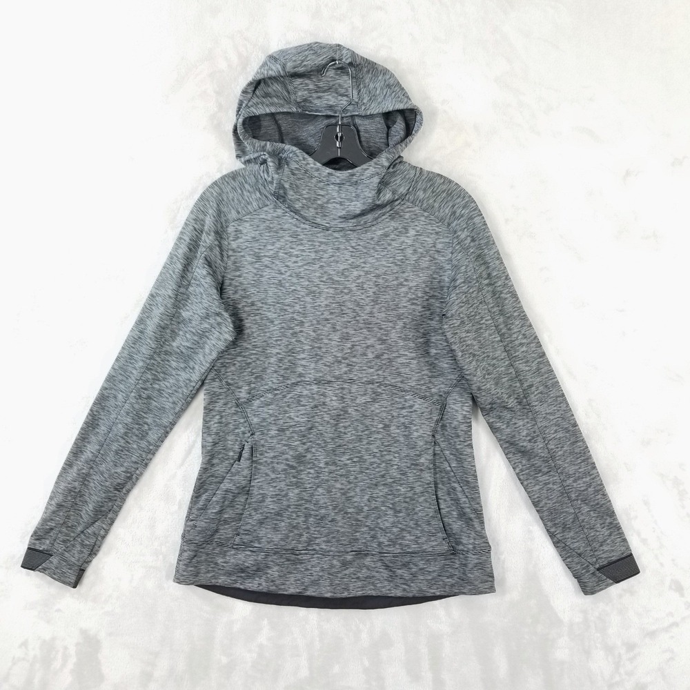 Athleta Stowe Hoodie Womens Medium Gray Space Dye Funnel Neck Pullover Pockets